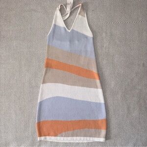 Hollister Stripe Pastel White Blue Floral Knit Summer Halter Mini Dress Sz Xs